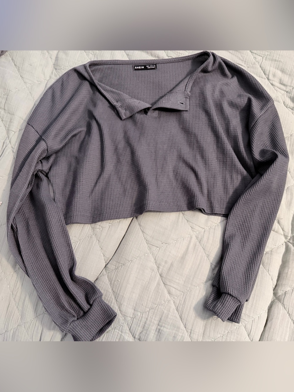 SHEIN Gray Waffle cropped Knit Top